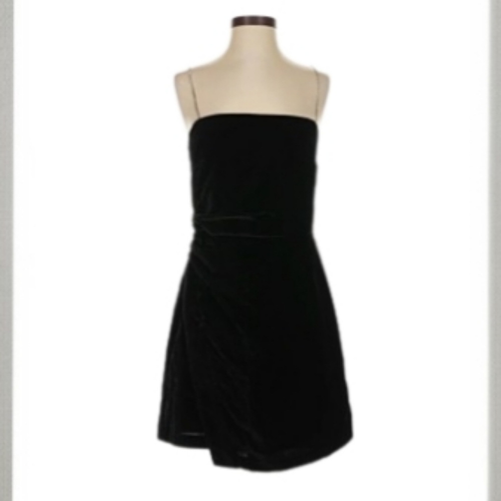 House of Harlow 1960 Black Velvet Mini Dress • Rhinestone Straps • Size Small